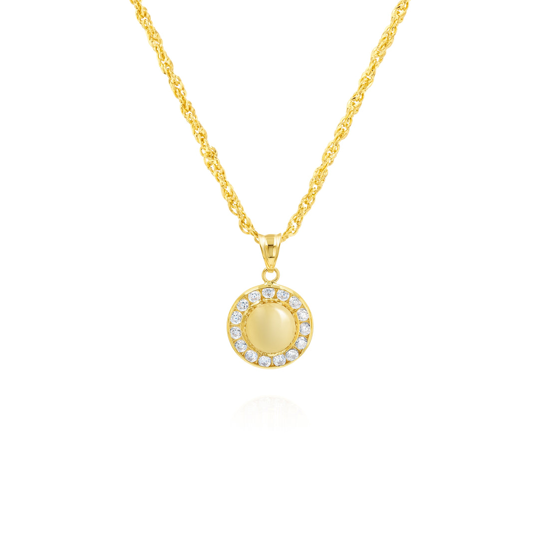 18K Real Gold Round Stone Necklace