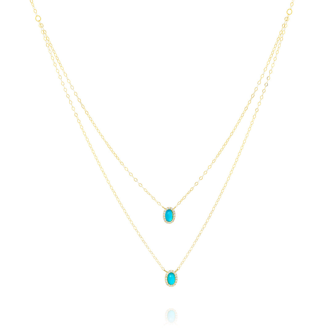 18K Real Gold 2 Layer Sky Blue Stone Necklace