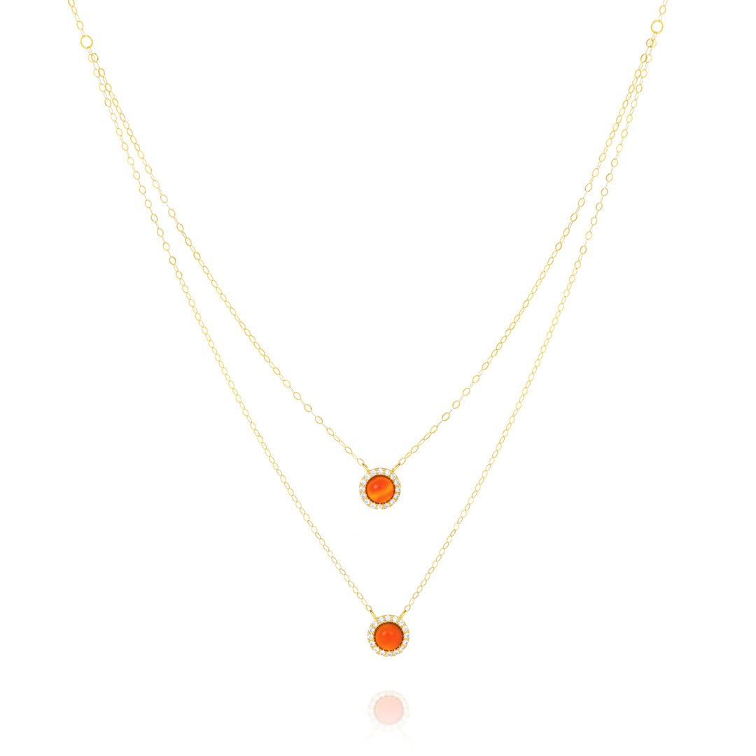 18K Real Gold 2 Layer Round Red Stone Necklace