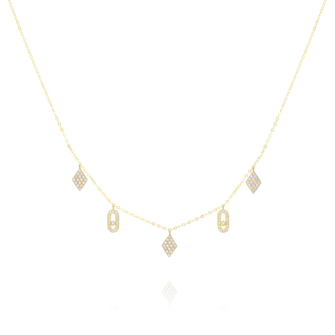 18K Real Gold Hanging Stone Necklace