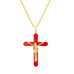 Load image into Gallery viewer, 18K Real Gold Red Jesus Cross Necklace