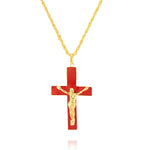 Load image into Gallery viewer, 18K Real Gold Red Jesus Cross Necklace