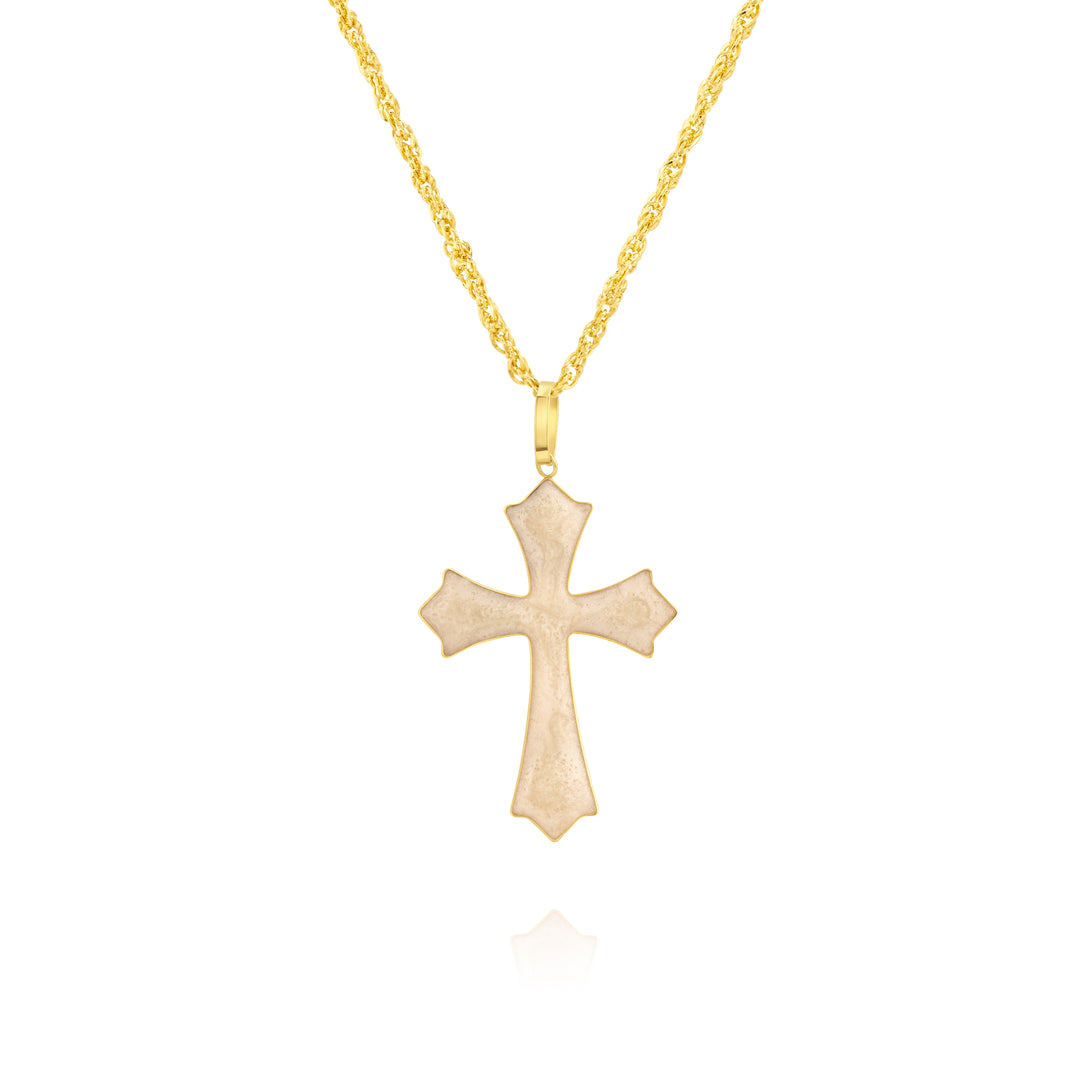 18K Real Gold White Cross Necklace