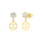 Load image into Gallery viewer, 18K Real Gold Hanging Stone Stud Earrings