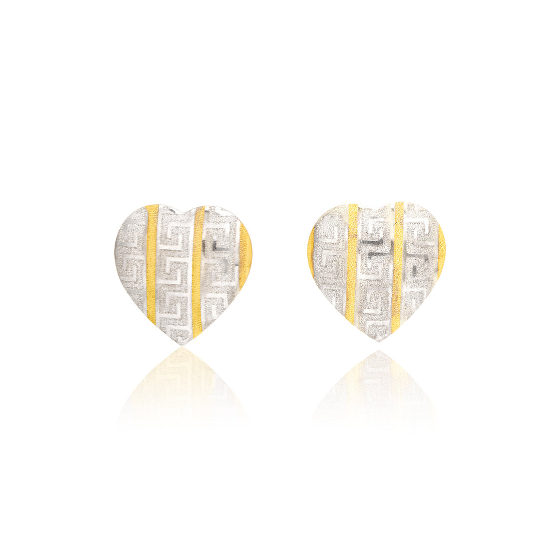 18K Real Gold 2 Color Heart Earring Set