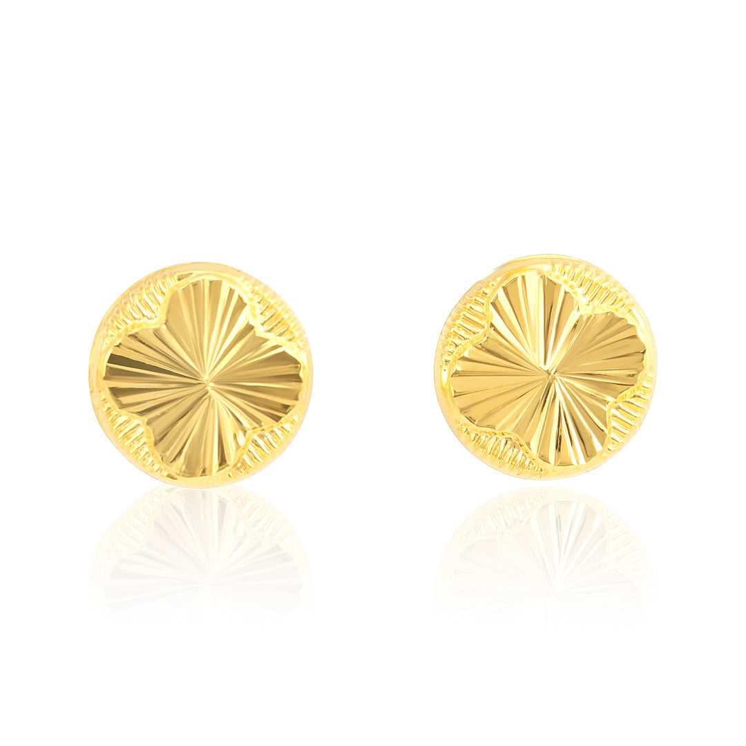 18K Real Gold Round Flower Earring Set