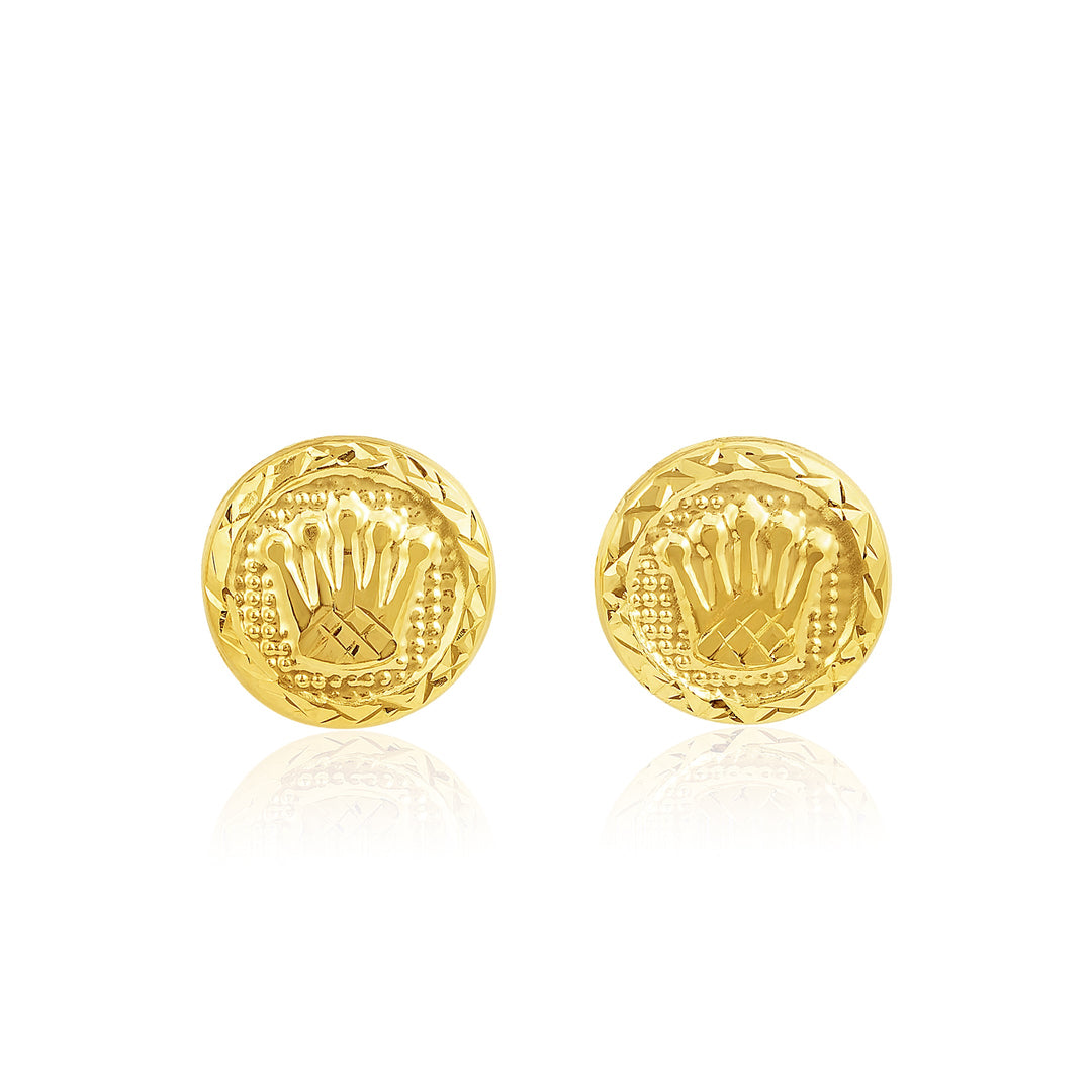 18K Real Gold Crown Screw Earring Set