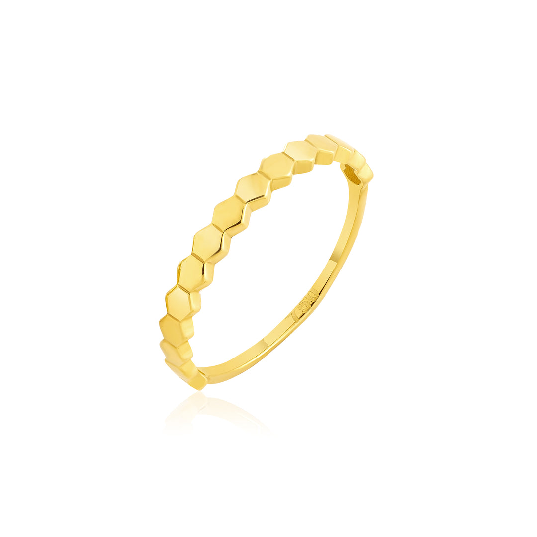 18K Real Gold Hexagon Ring