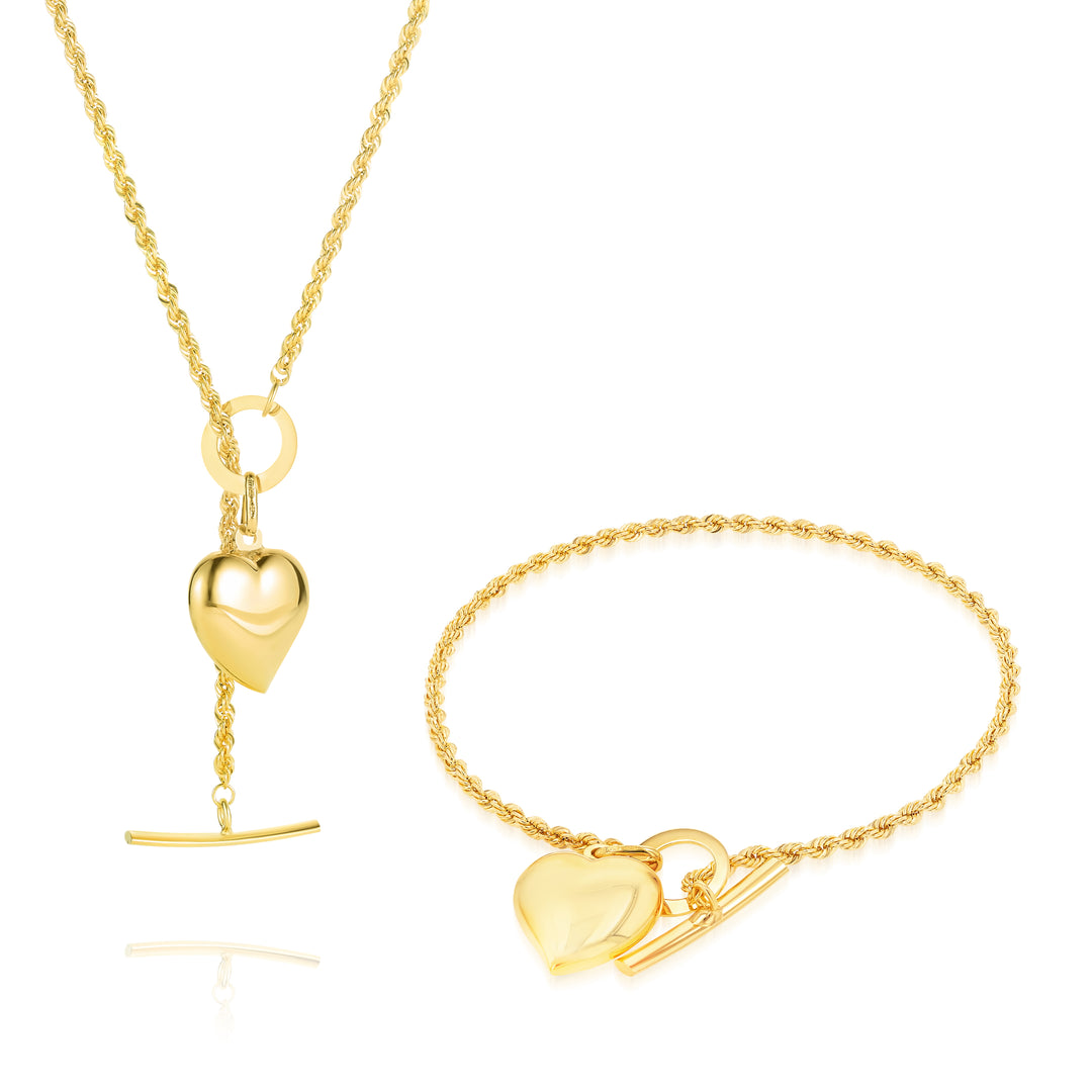 18K Real Gold Heart Jewelry Set