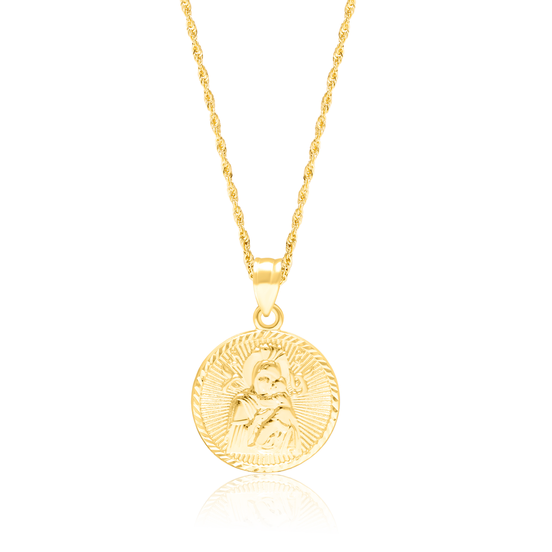 18K Real Gold Religious Round Necklace