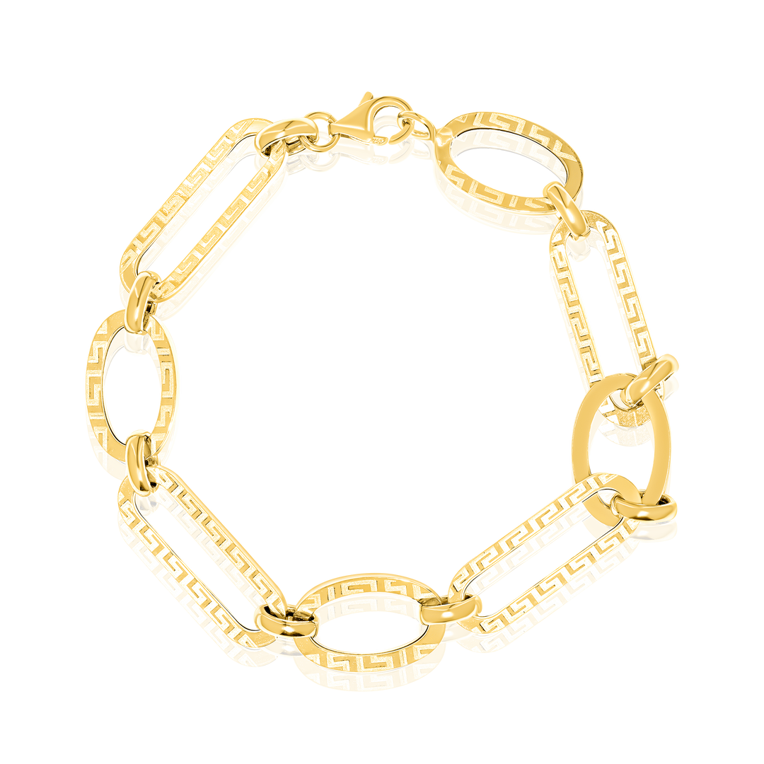 18K Real Gold Square Oval Linked Bracelet
