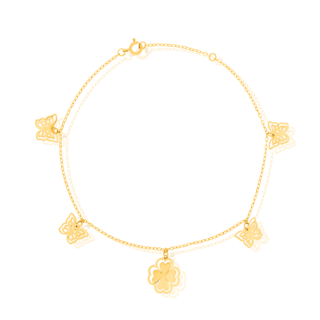 18K Real Gold Butterfly Flower Bracelet