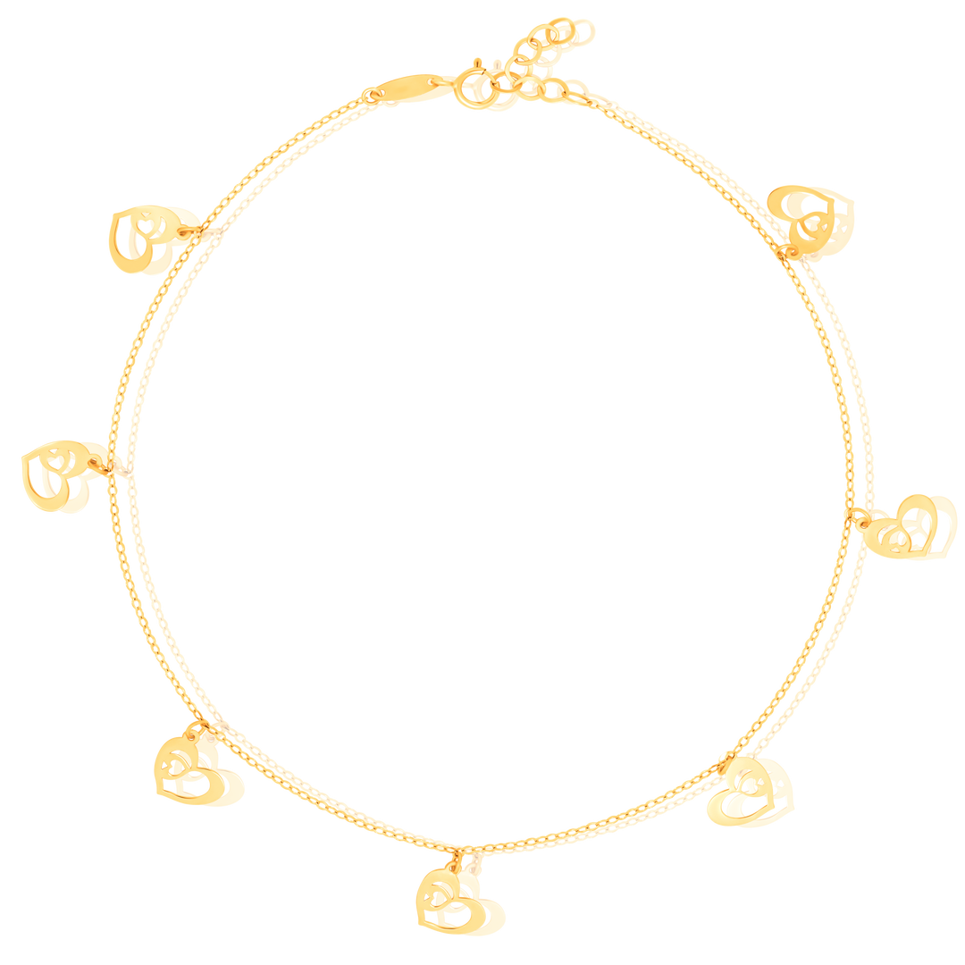 18K Real Gold Heart Anklet