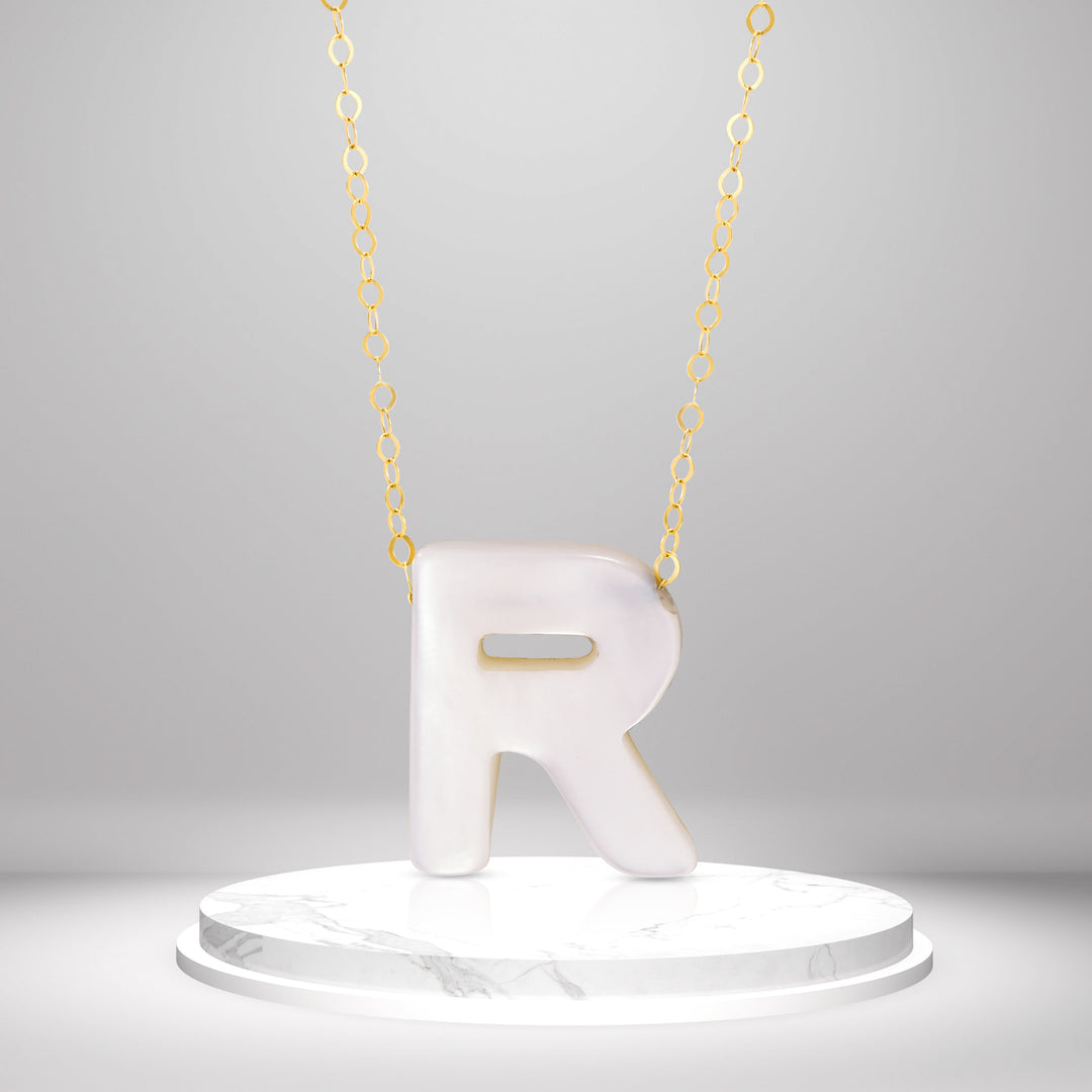 18K Real Gold Letter R Necklace