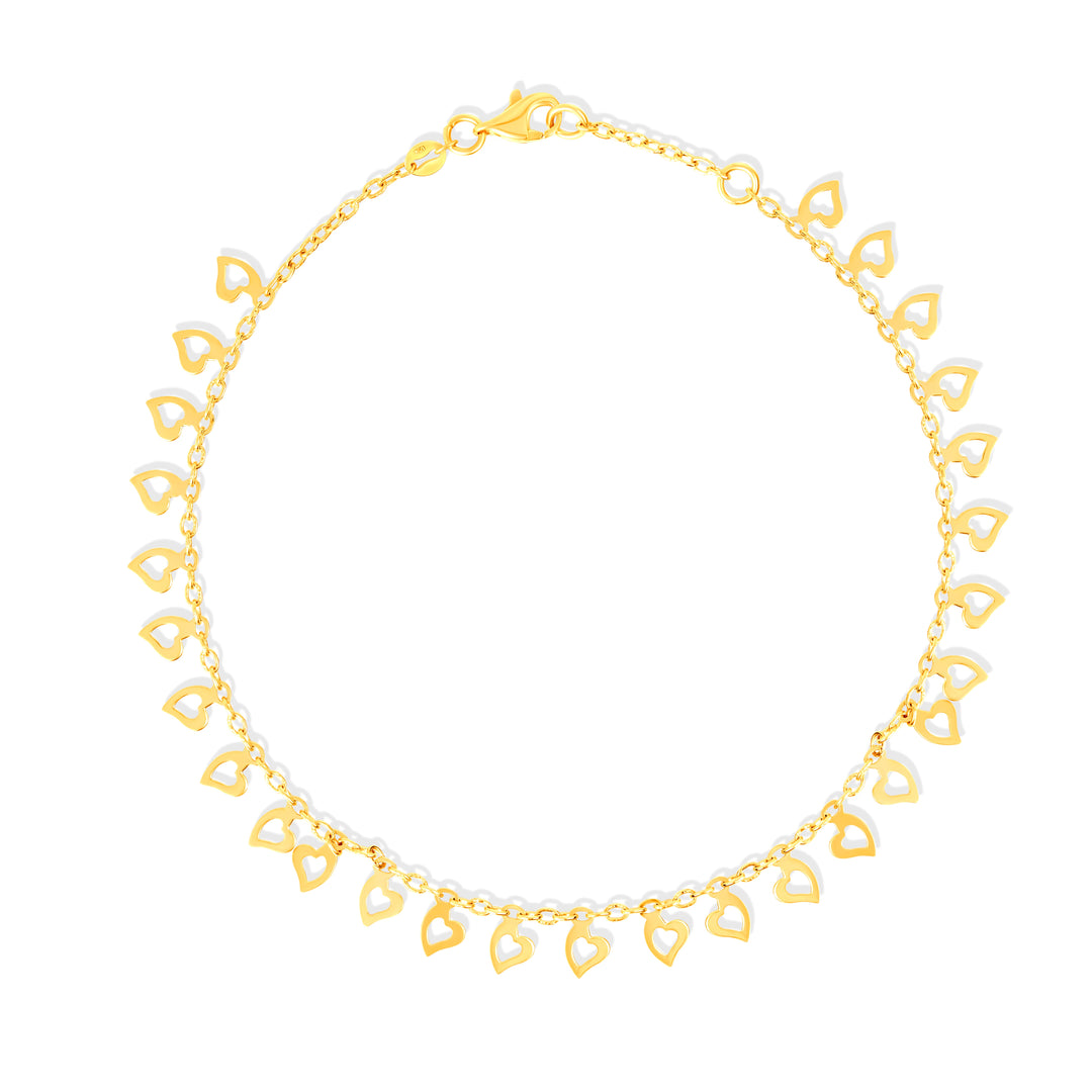 18K Real Gold Hanging Hearts Anklet