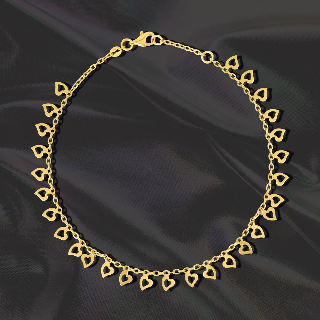 18K Real Gold Hanging Hearts Anklet