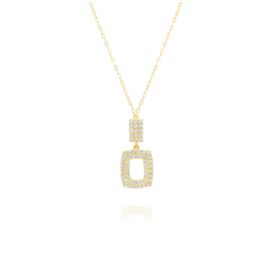 18K Real Gold Square Stone Necklace