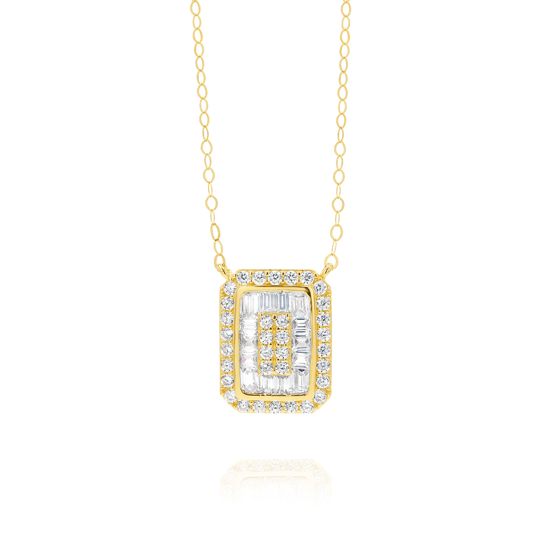 18K Real Gold Square Stone Necklace