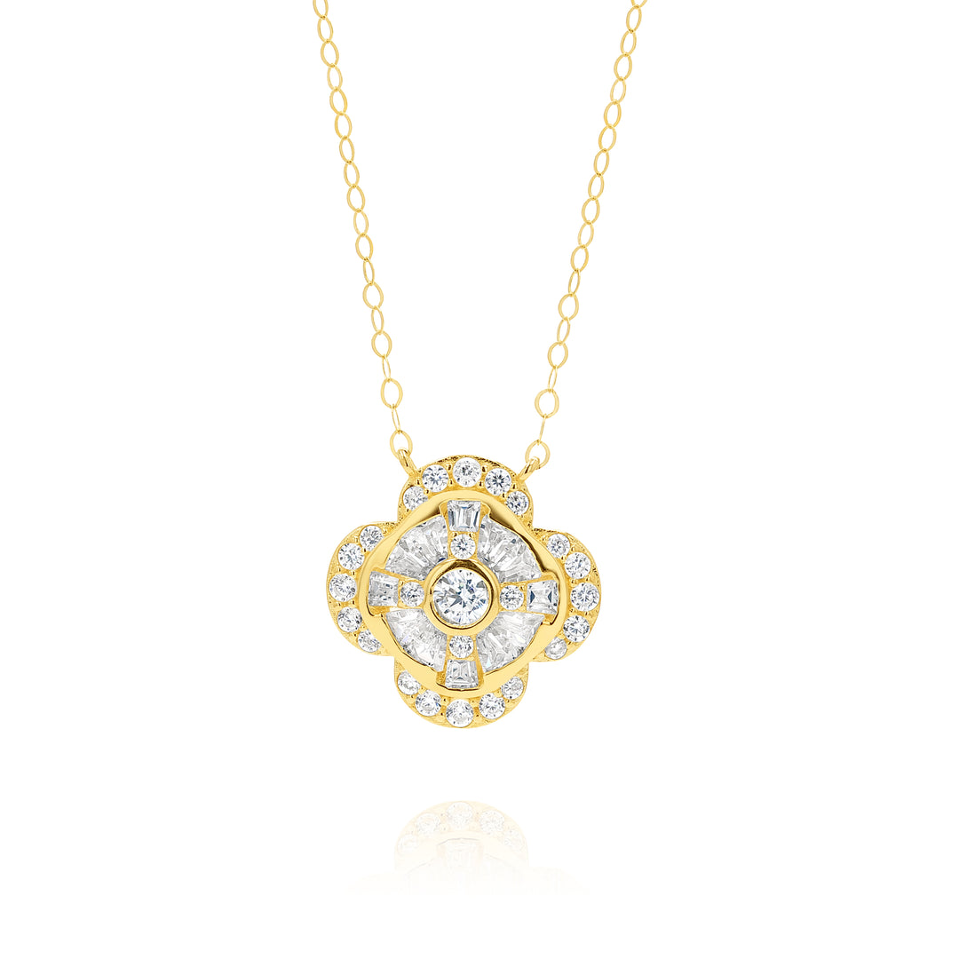18K Real Gold Flower Stone Necklace