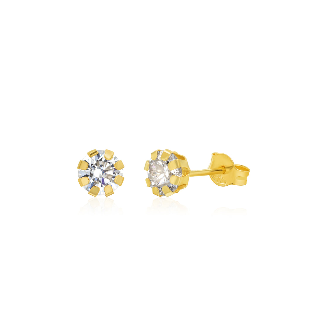 18K Real Gold Stone Stud Earrings