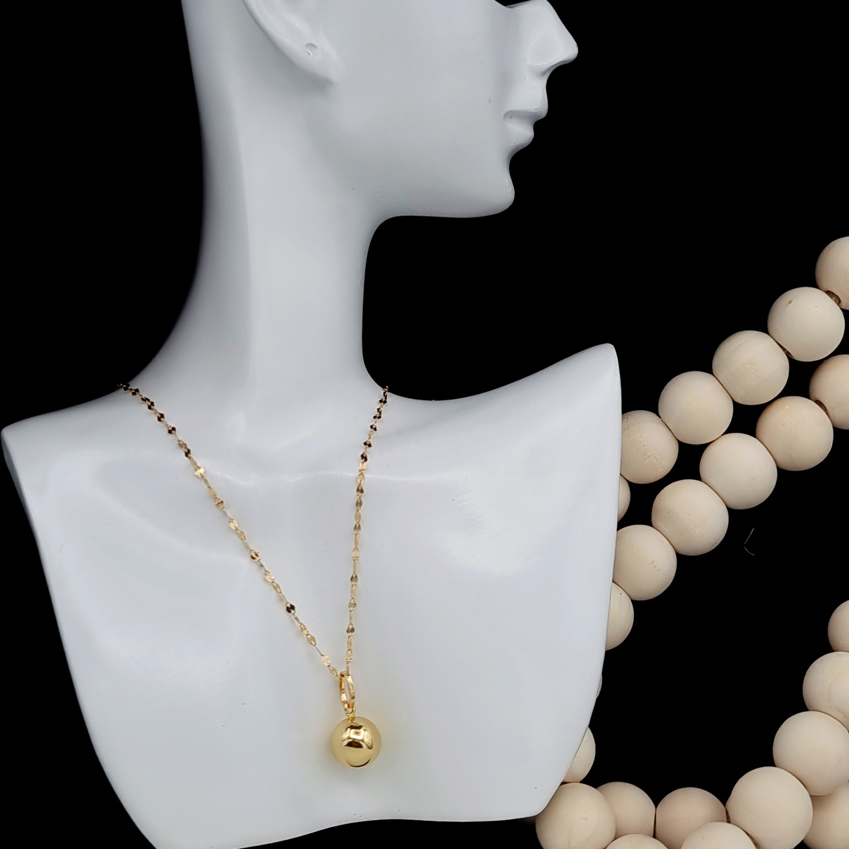 Gold ball chain on sale necklace with pendant