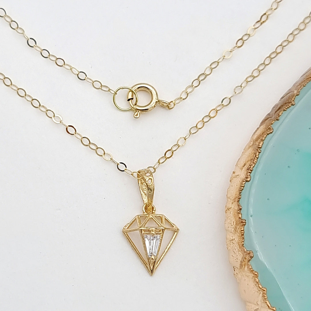 18K Real Gold Diamond Design Stone Necklace