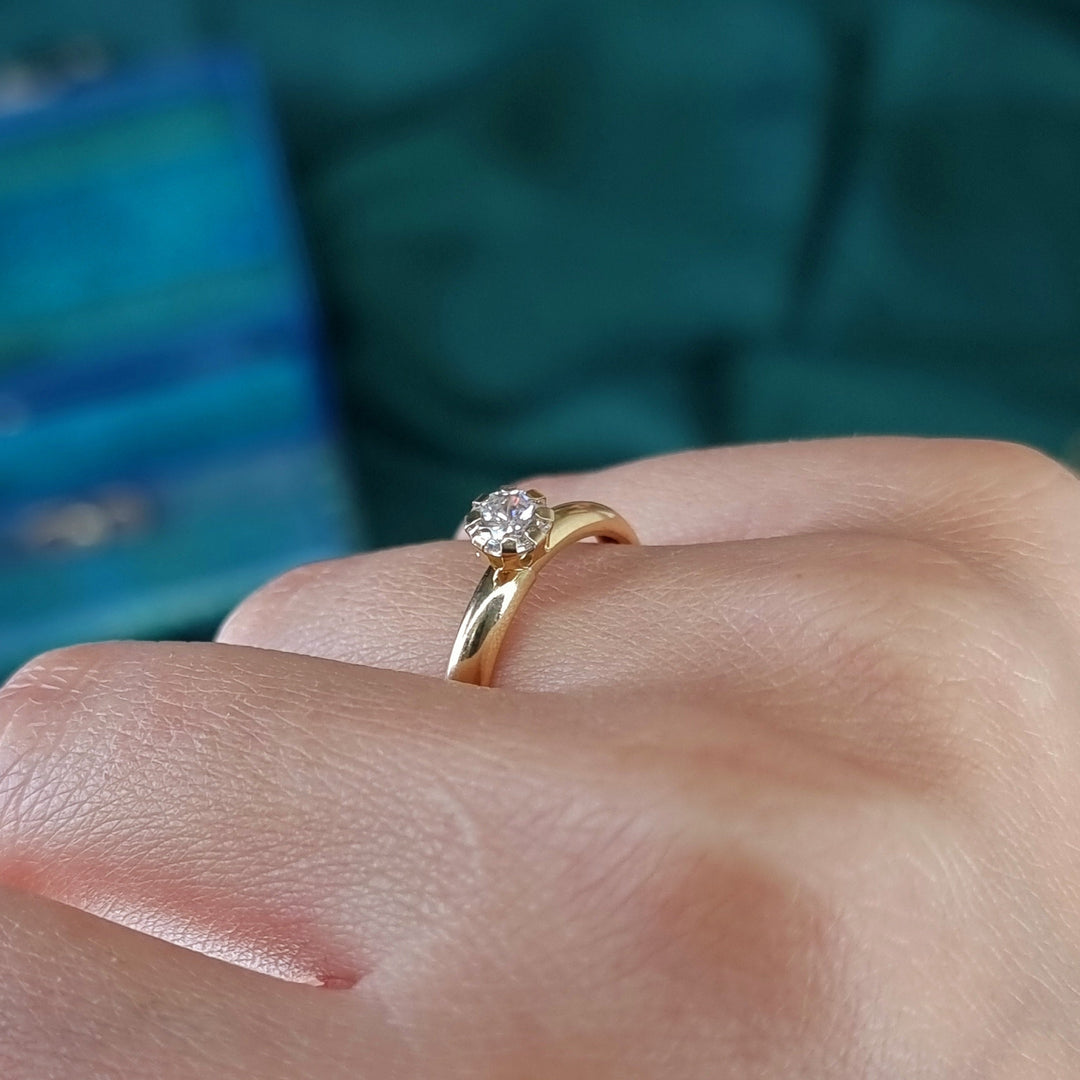 18K Real Gold Plain Stone Ring