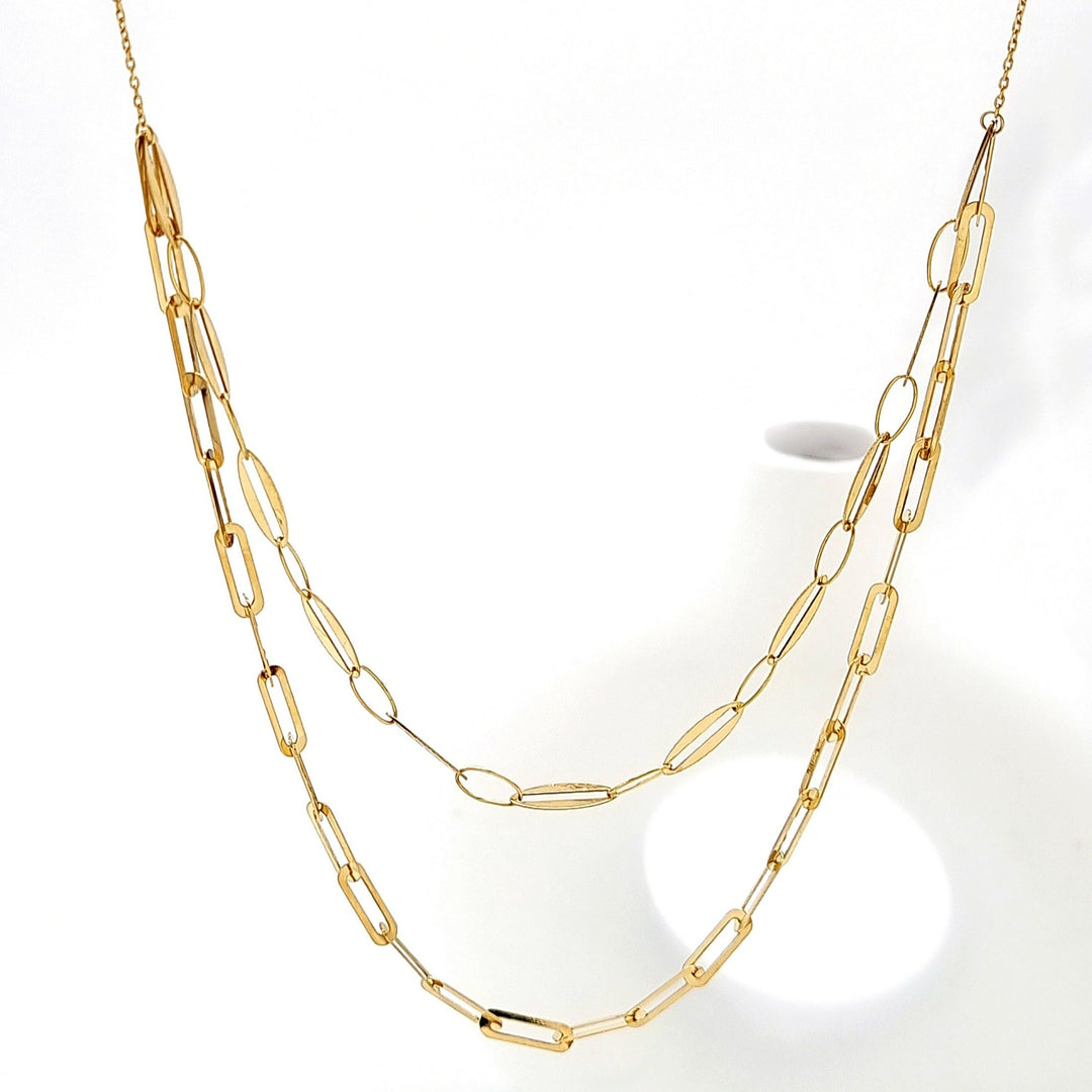 18K Real Gold 2 Layer Linked Necklace