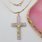 Load image into Gallery viewer, 18K Real Gold 2 Color Jesus Cross Necklace
