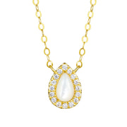 18K Real Gold White Stone Necklace