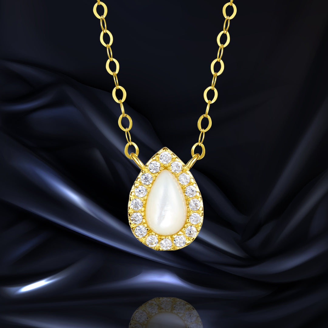 18K Real Gold White Stone Necklace