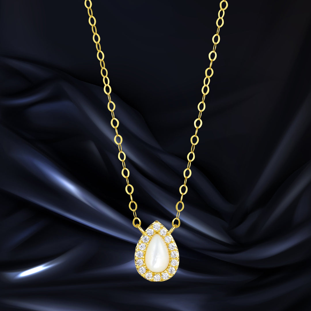 18K Real Gold White Stone Necklace