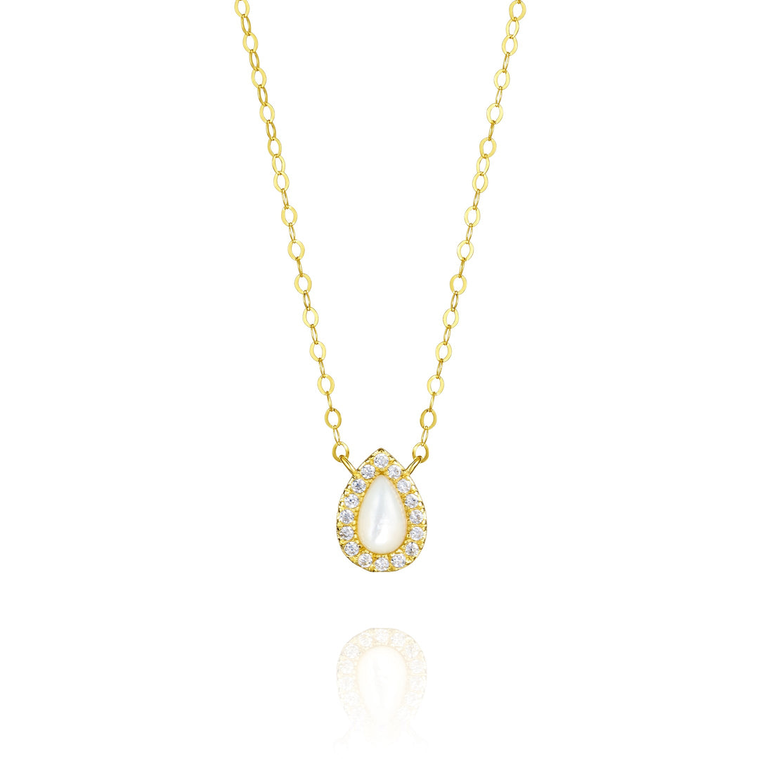 18K Real Gold White Stone Necklace