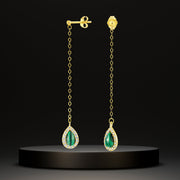 18K Real Gold Hanging Green Earring Set