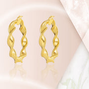18K Real Gold Twisted Round Loop Earrings