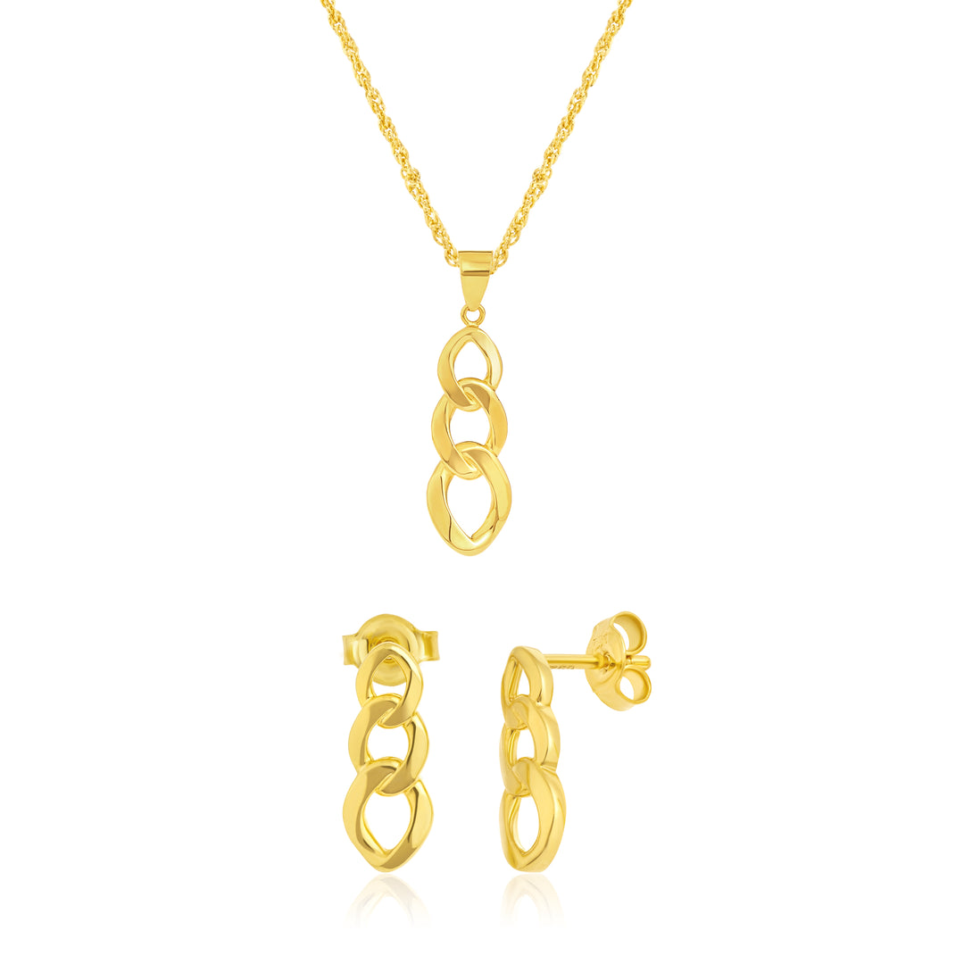 18K Real Gold Drop Linked Jewelry Set
