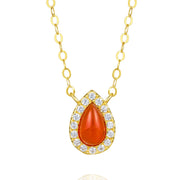 18K Real Gold Red Stone Necklace