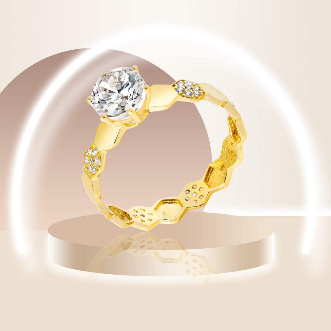 18K Real Gold Stone Ring