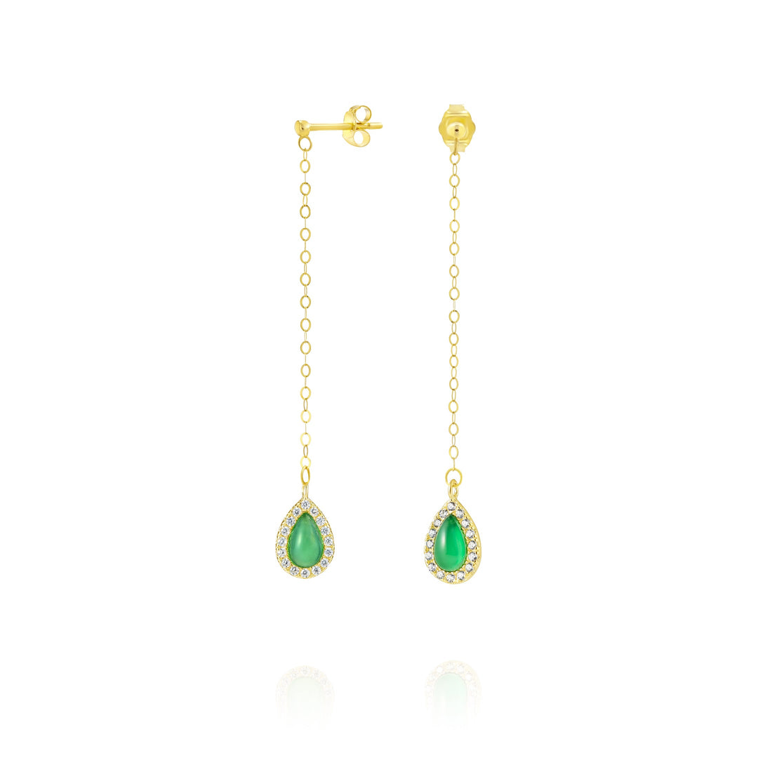 18K Real Gold Hanging Light Green Earring Set