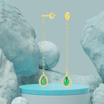 Load image into Gallery viewer, 18K Real Gold Hanging Light Green Earring Set
