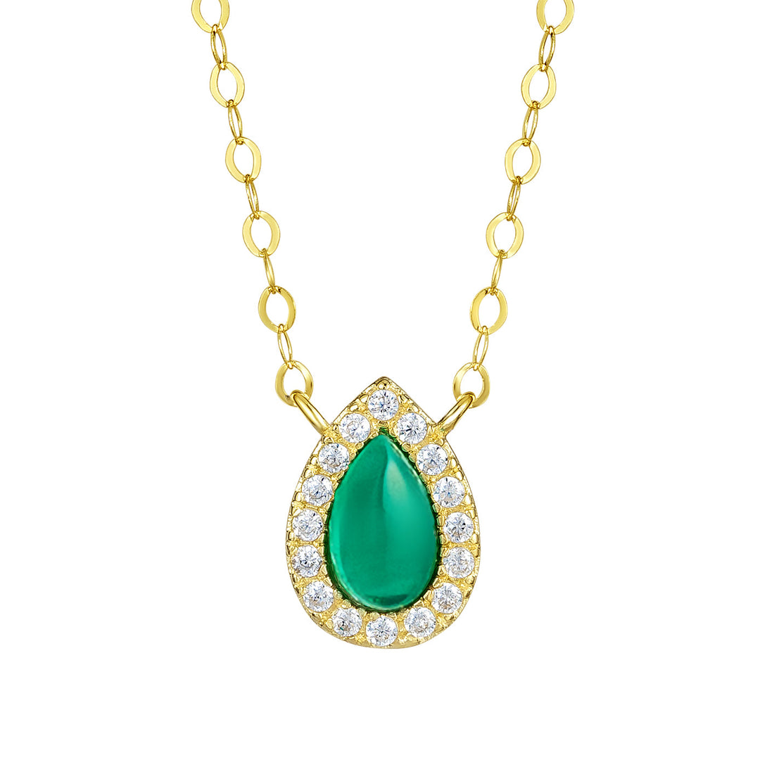 18K Real Gold Green Stone Necklace