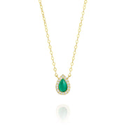 18K Real Gold Green Stone Necklace