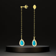 18K Real Gold Hanging Light Blue Earring Set