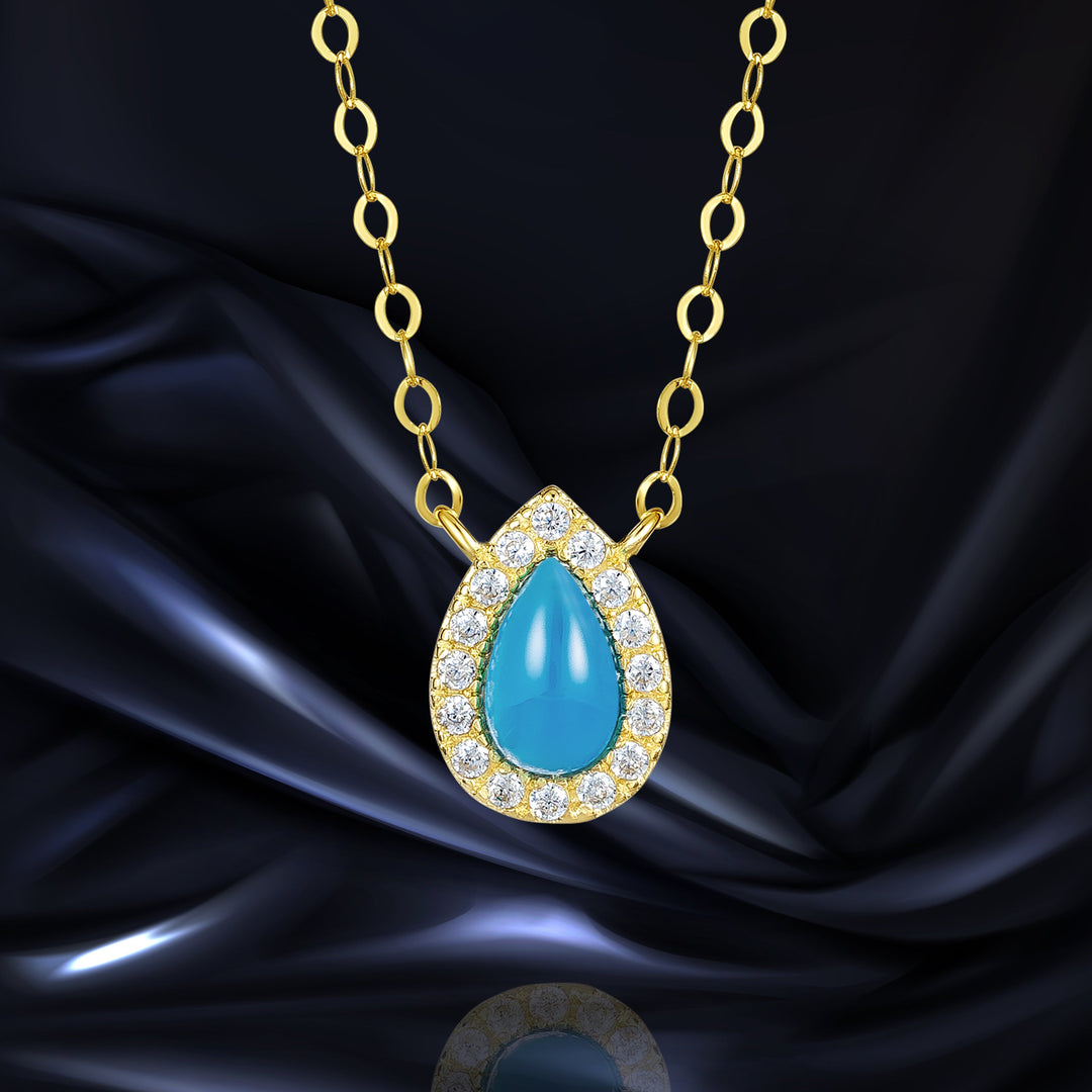 18K Real Gold Skye Blue Stone Necklace