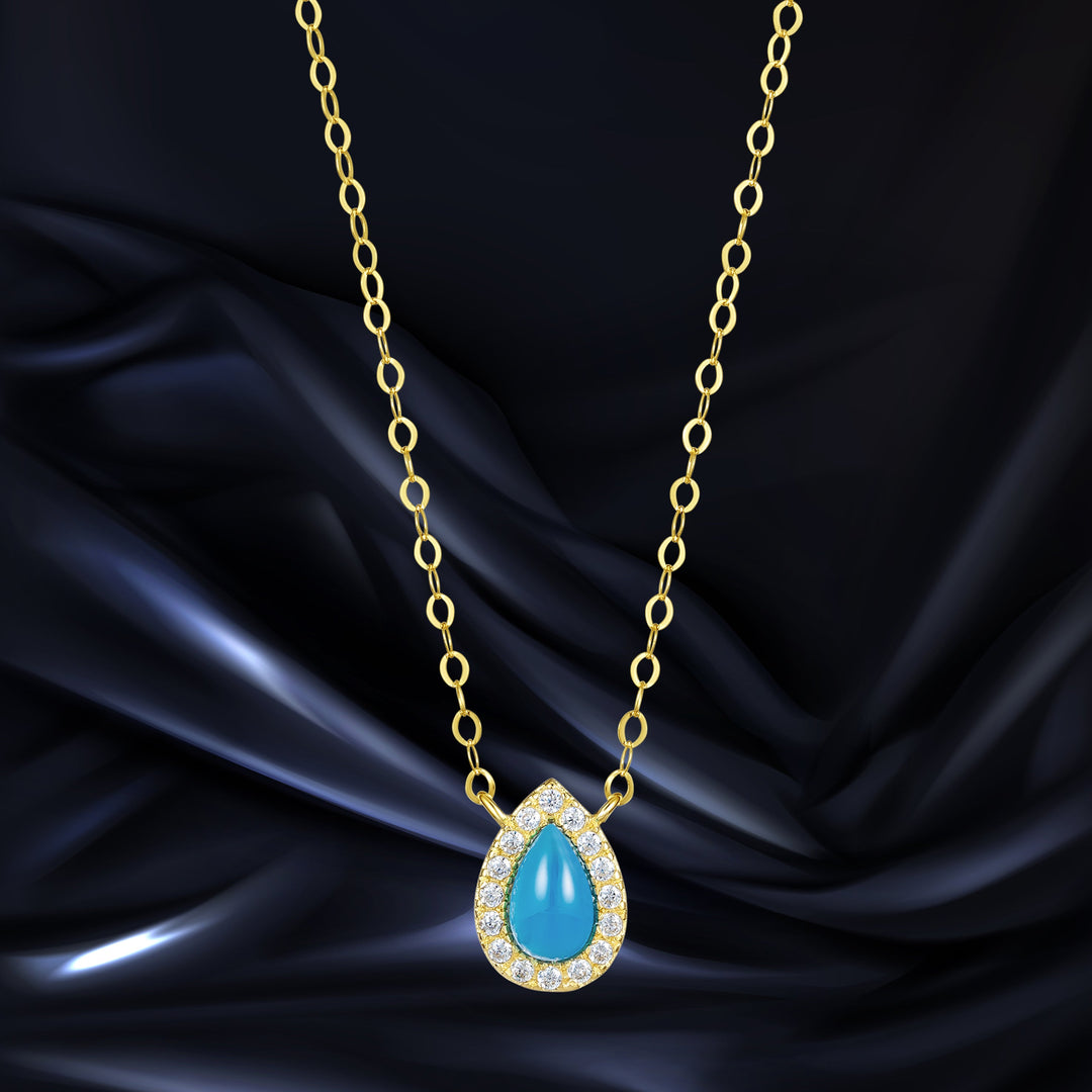 18K Real Gold Skye Blue Stone Necklace