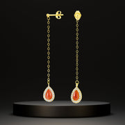 18K Real Gold Hanging Red Earring Set