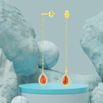 Load image into Gallery viewer, 18K Real Gold Hanging Red Earring Set
