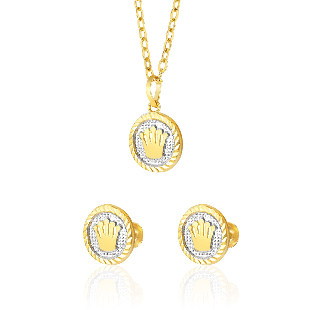 18K Real Gold Round Crown Screw Jewelry Set