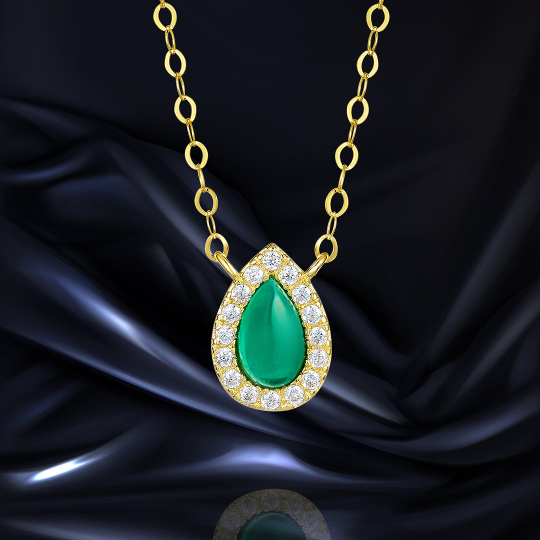 18K Real Gold Green Stone Necklace