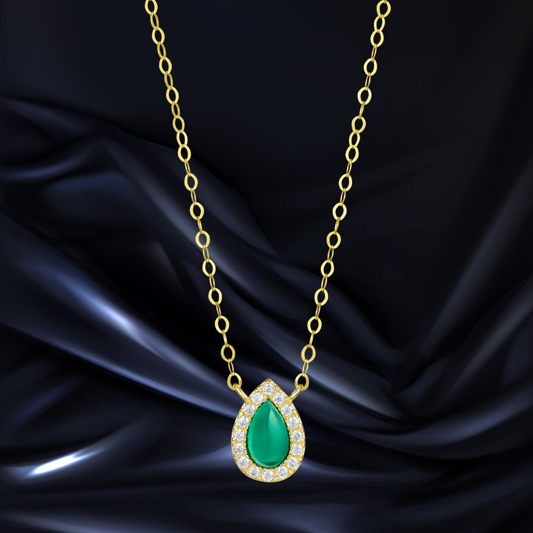 18K Real Gold Green Stone Necklace